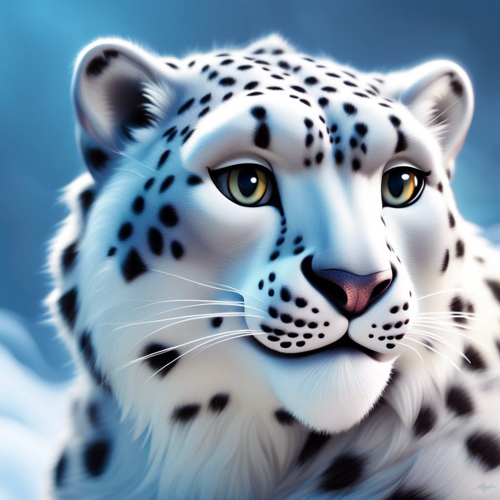 Snow Leopard Portrait in Pixar-style 3D Art
