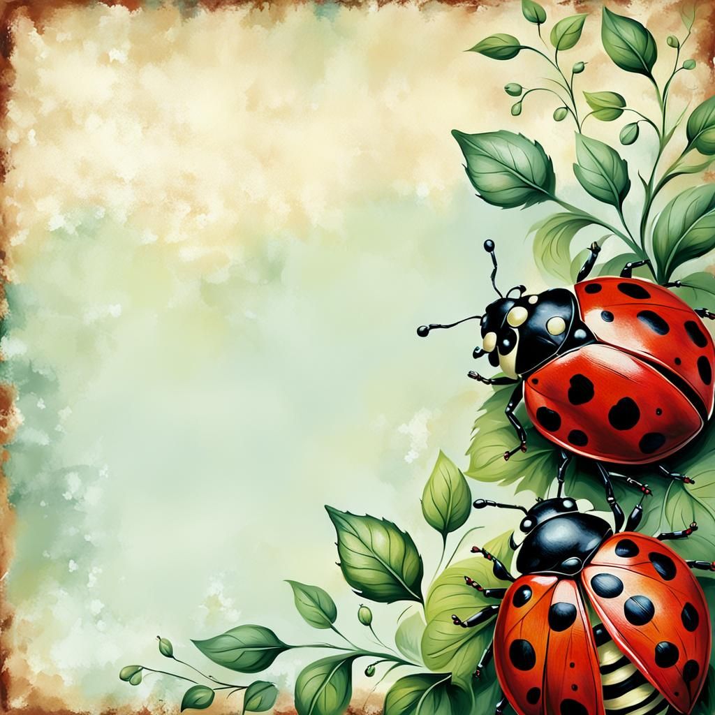 Vintage Ladybug Background in Oil Painted Airbrush Style