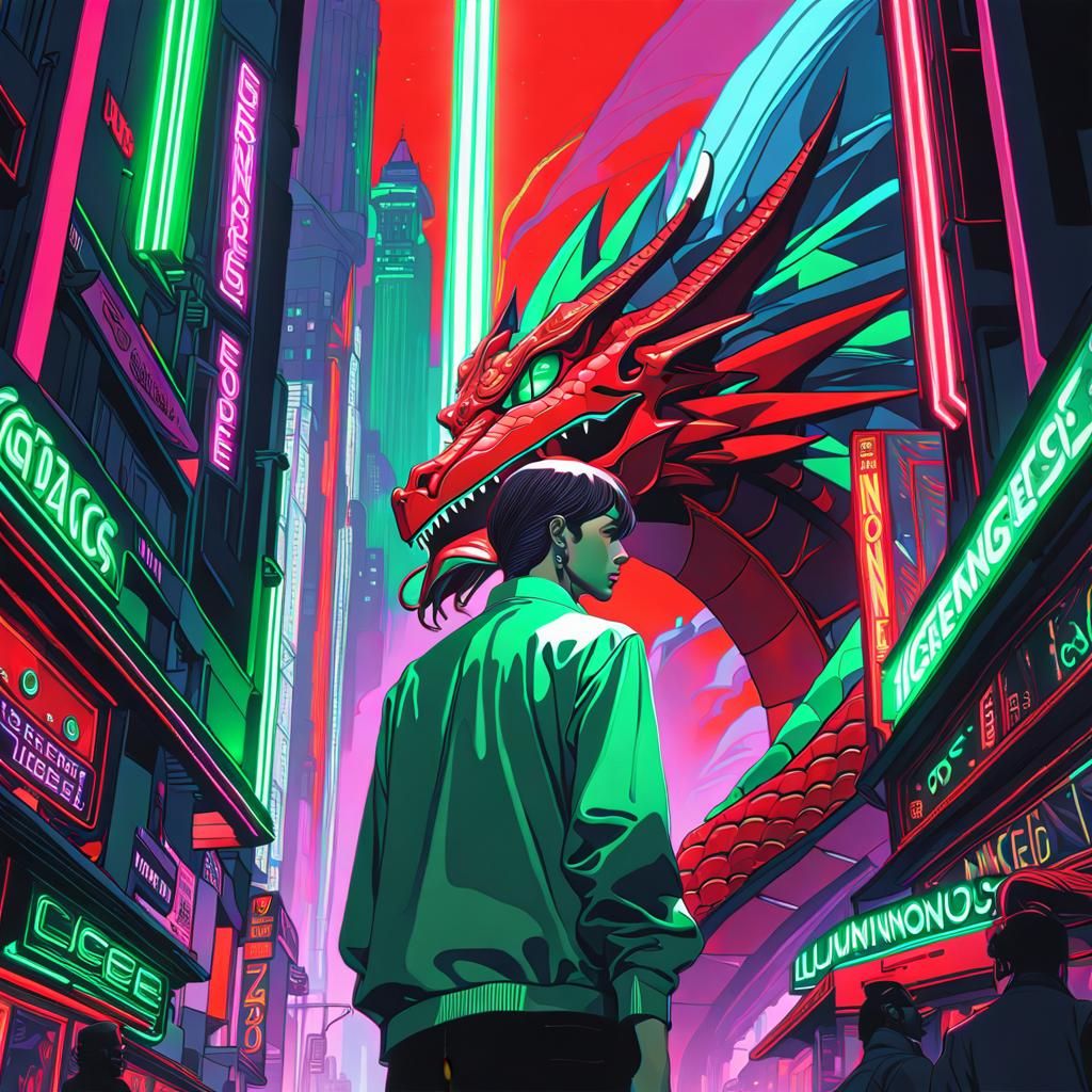 Cyberpunk Dragon Duo in Electric Dreamscape