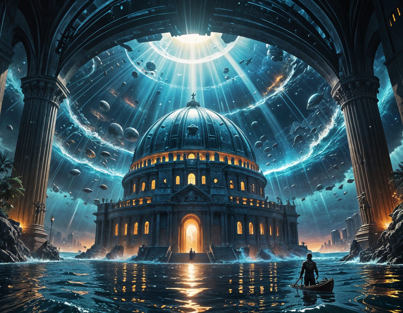 Underwater City in Dome: Comic Book Style Art