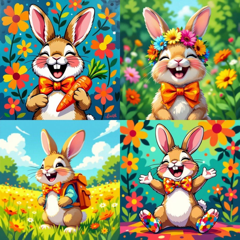 Laughing Bunny Rabbit: Acrylic Mosaic Pixel Art