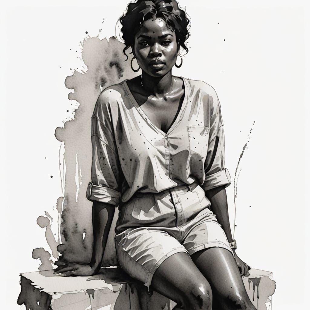 African Beauty in Minimalist Indian Ink