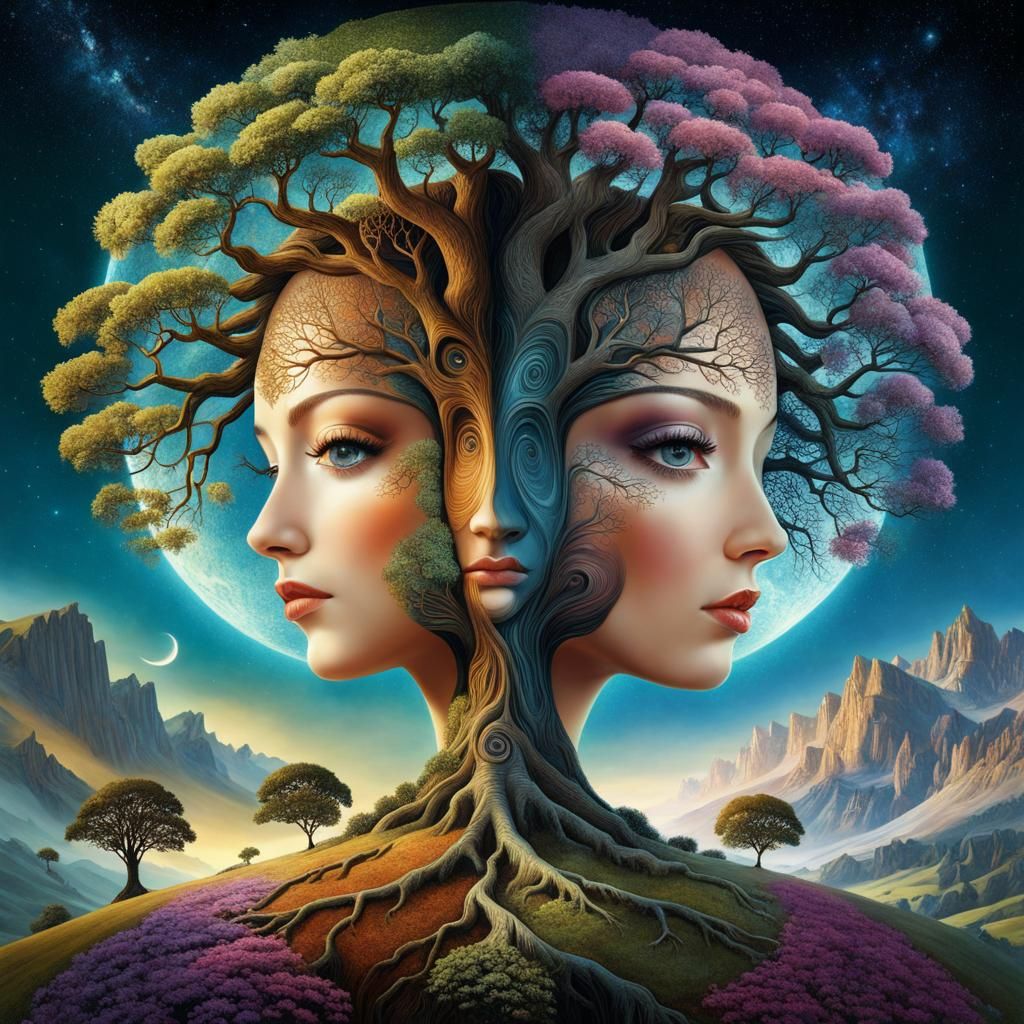 Surreal Tree of Life Face: Double Exposure Art