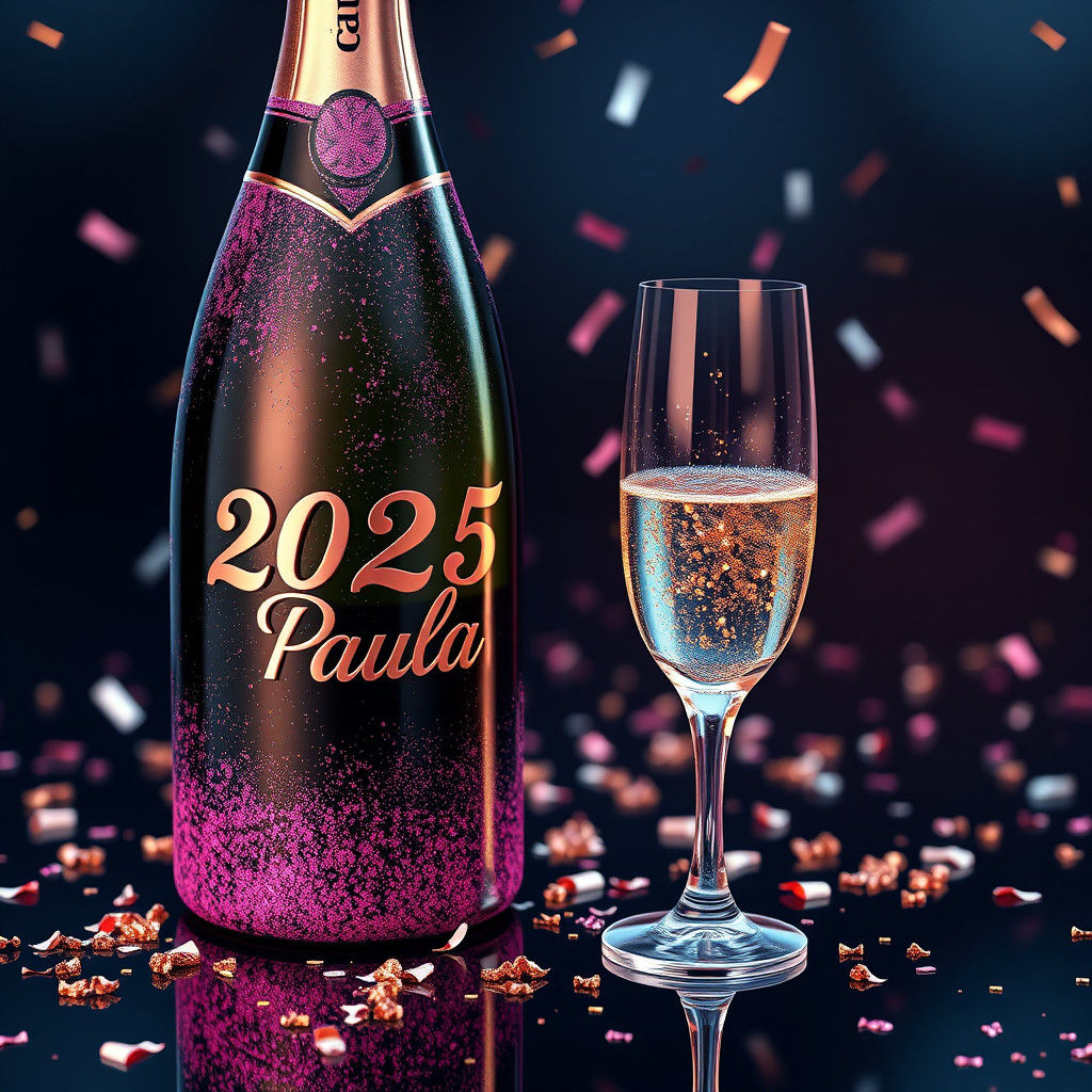Festive Champagne Bottle in 3D Rendered Scene