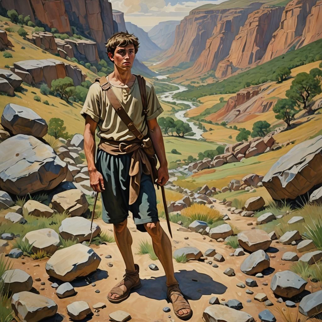 David and Goliath in Gouache Impressionism