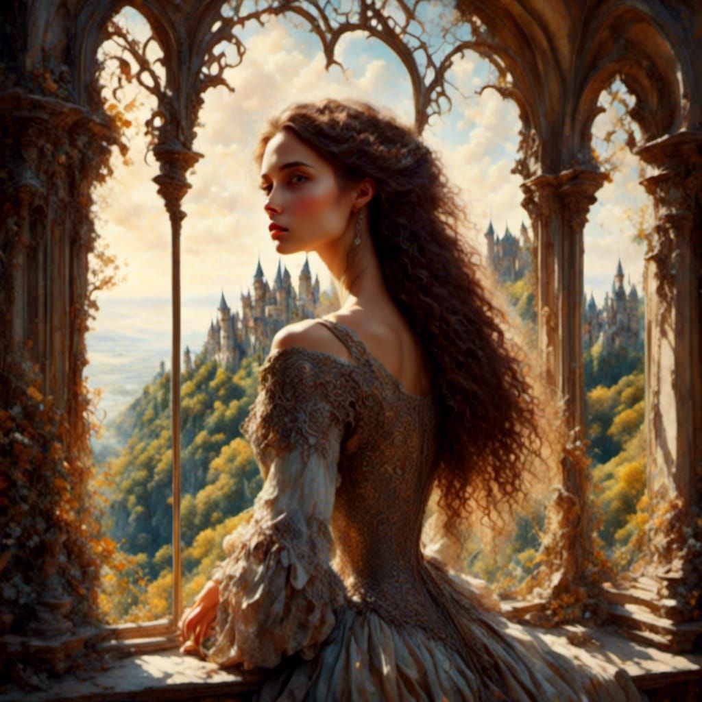 Dreamy Castle Portrait of Young Woman