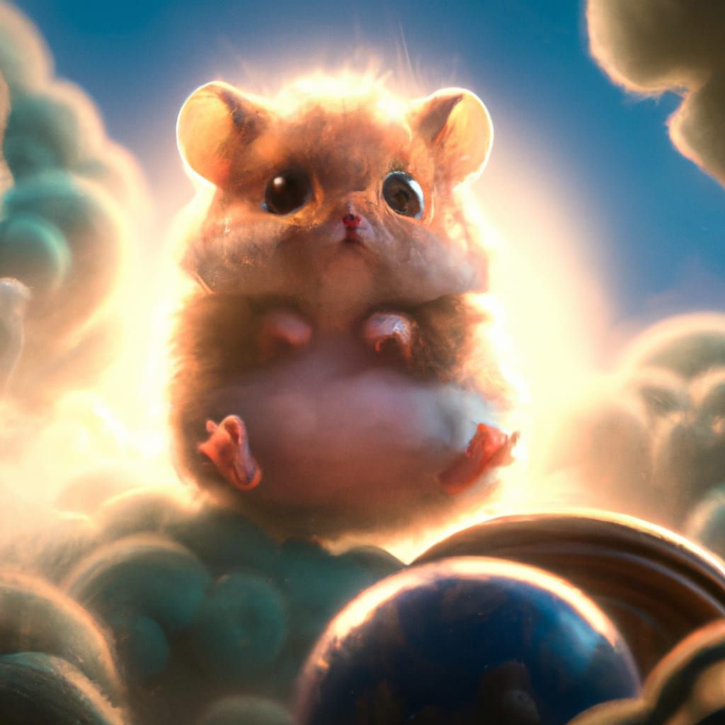 Cute Hamster in Luminous Clouds: 3D Render