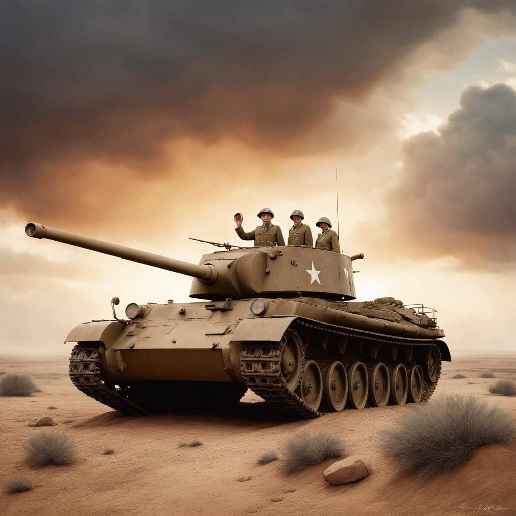 General Montgomery on a Tank at El-Alamein in WWII, Impressi...