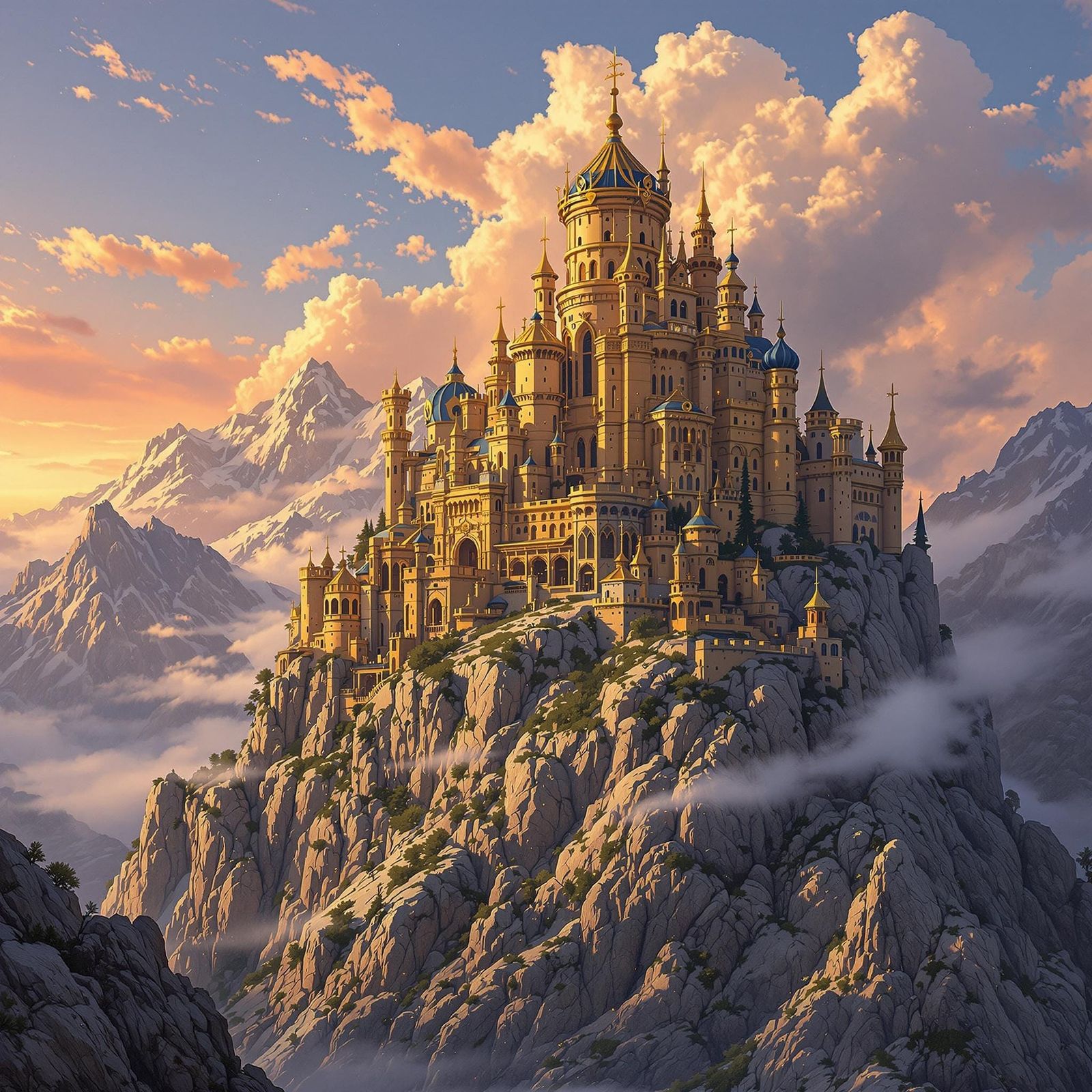 Golden Castle Amidst Sunset Splendor