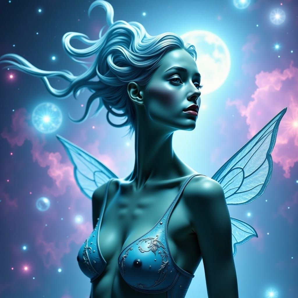 Ethereal Alien Woman in Nebula, Digital Art