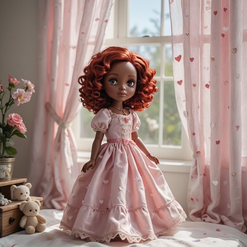 Hyper-Realistic Doll with Red Hair in Sunlight
