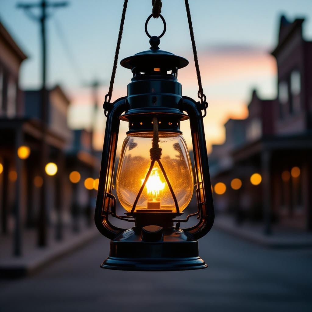 Western Town in Lantern Light: Hyperdetailed 8k