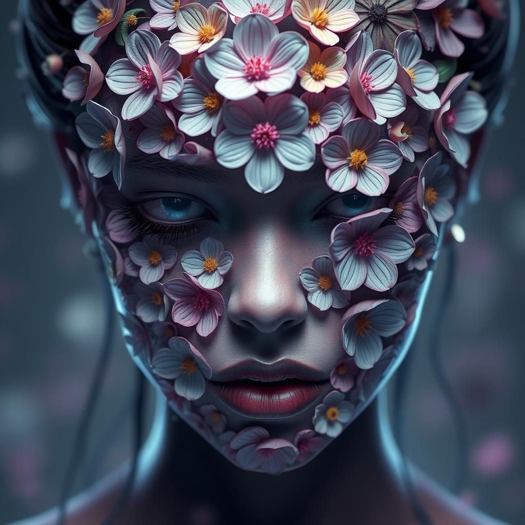 Floral Face: Intricate Fantasy Art in Deep Color