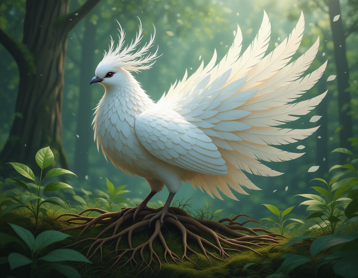 Surreal Synesthesia Creature of Feathers, Leaves and Roots