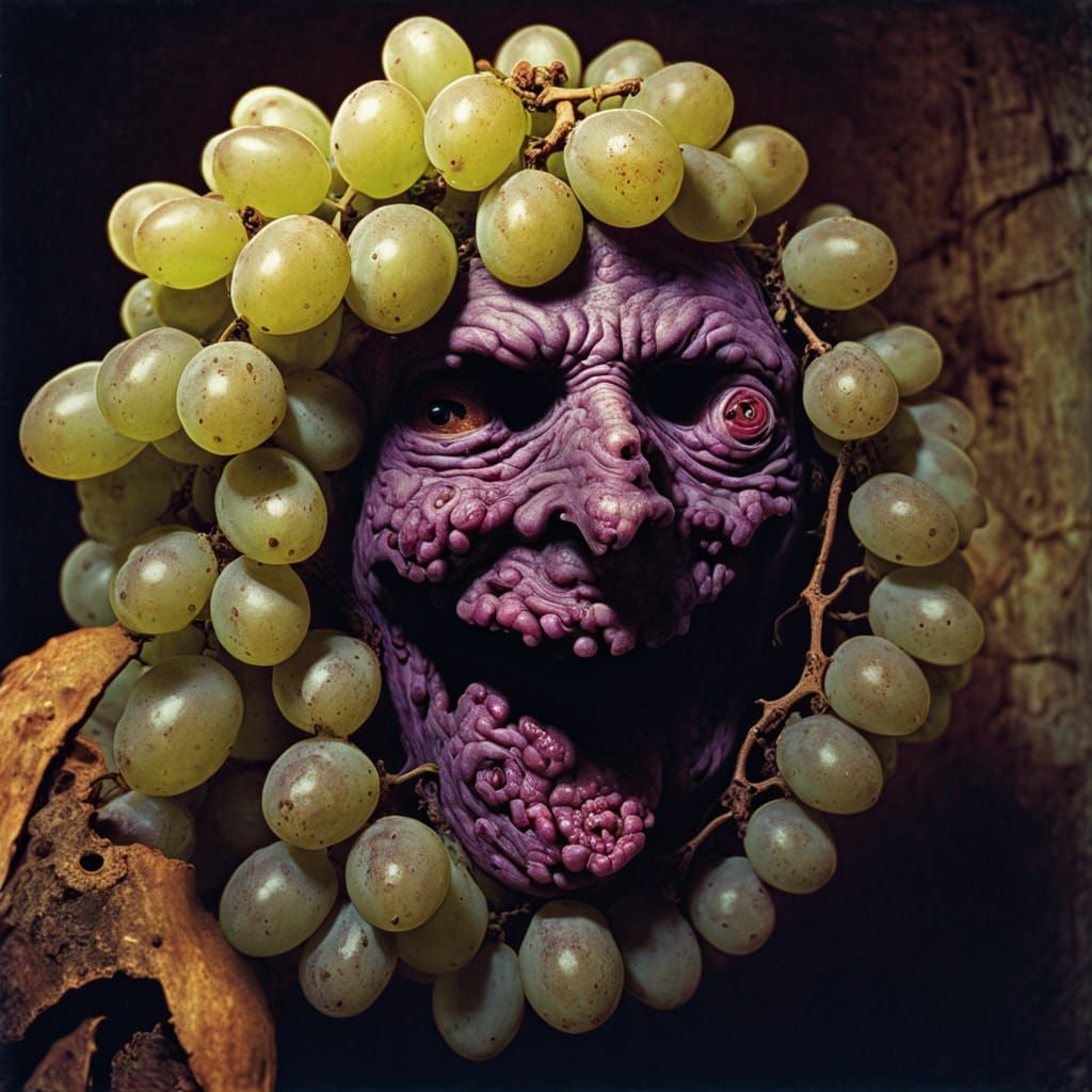 Decaying Grape Mask in a Wine Vortex