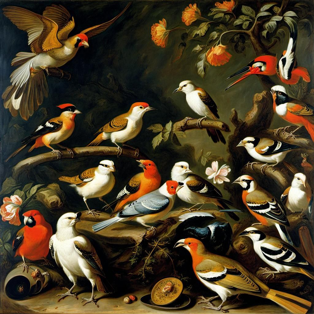 Orchestral Bird Concert, Baroque Style Painting