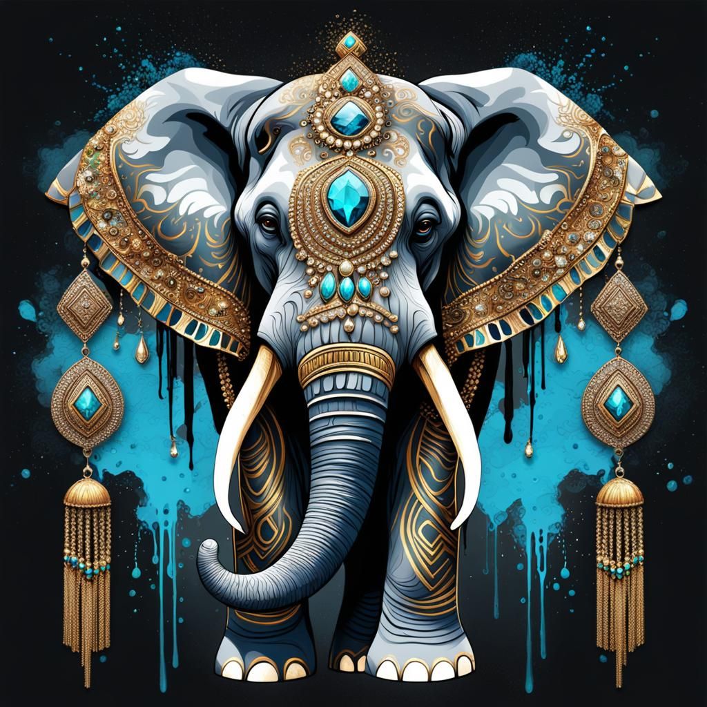 Ornate Elephant with Bohemian Jewelry in African Style