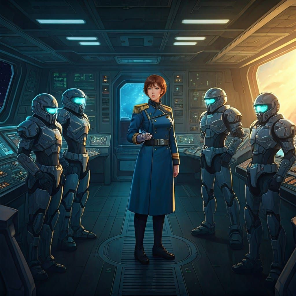 Elegant Female Commander in Japanese Anime Style Space Battl...