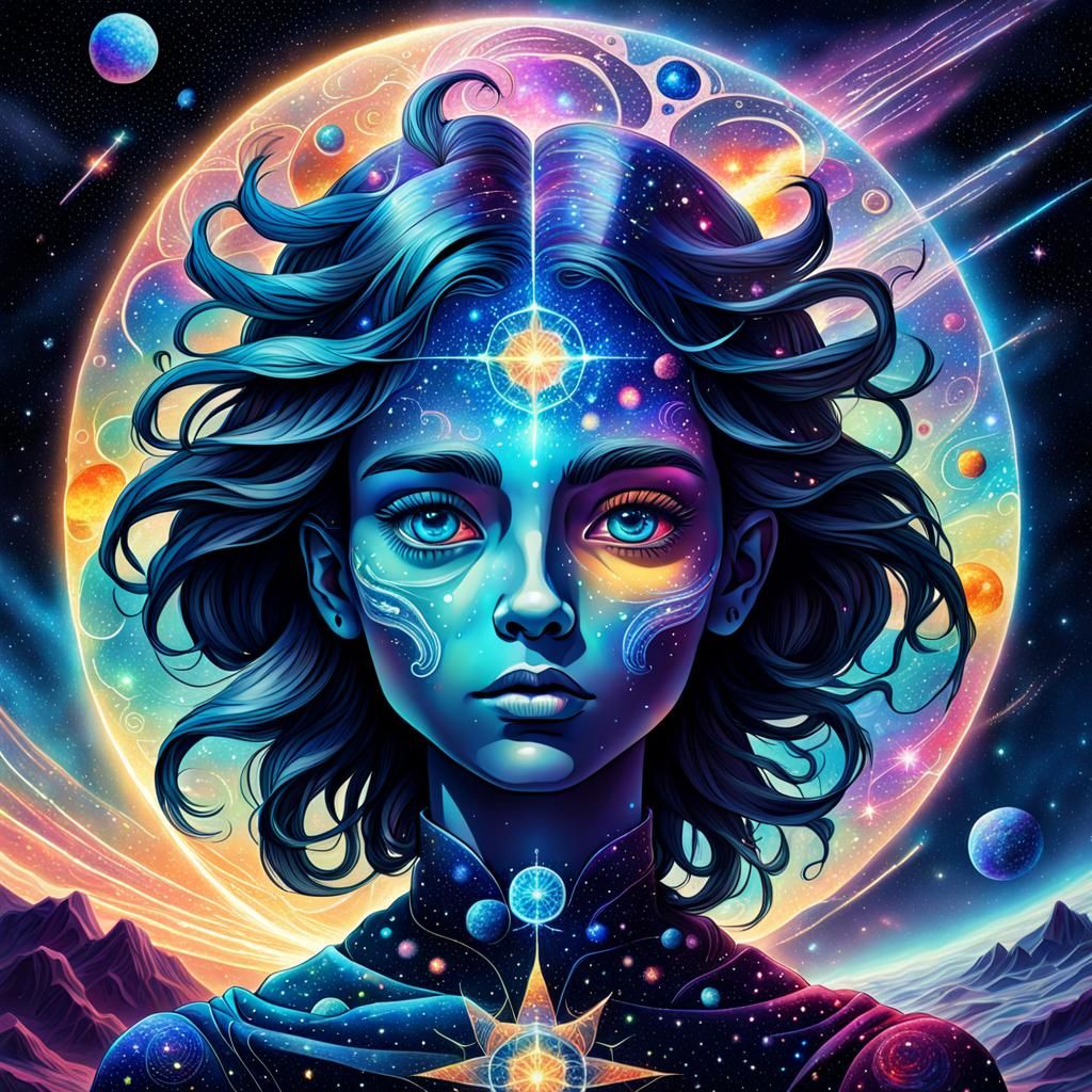 Holographic Cosmic Astral Dreamscape in Mixed Media