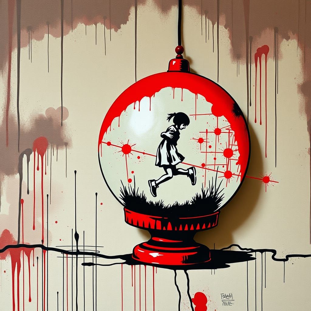 Girl with Red Balloon in Street Art Style
