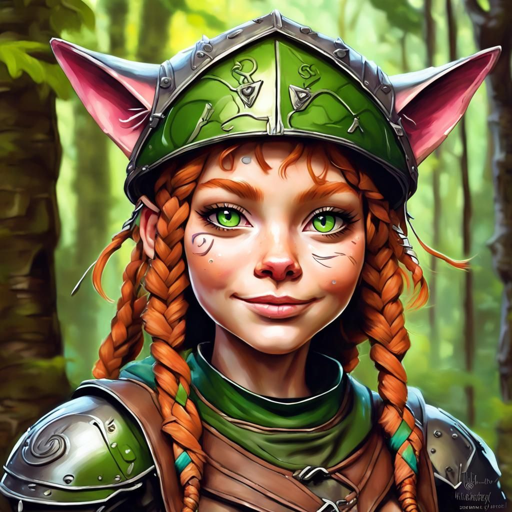 Beautiful Halfling Woman in Forest, Graffiti Art Style
