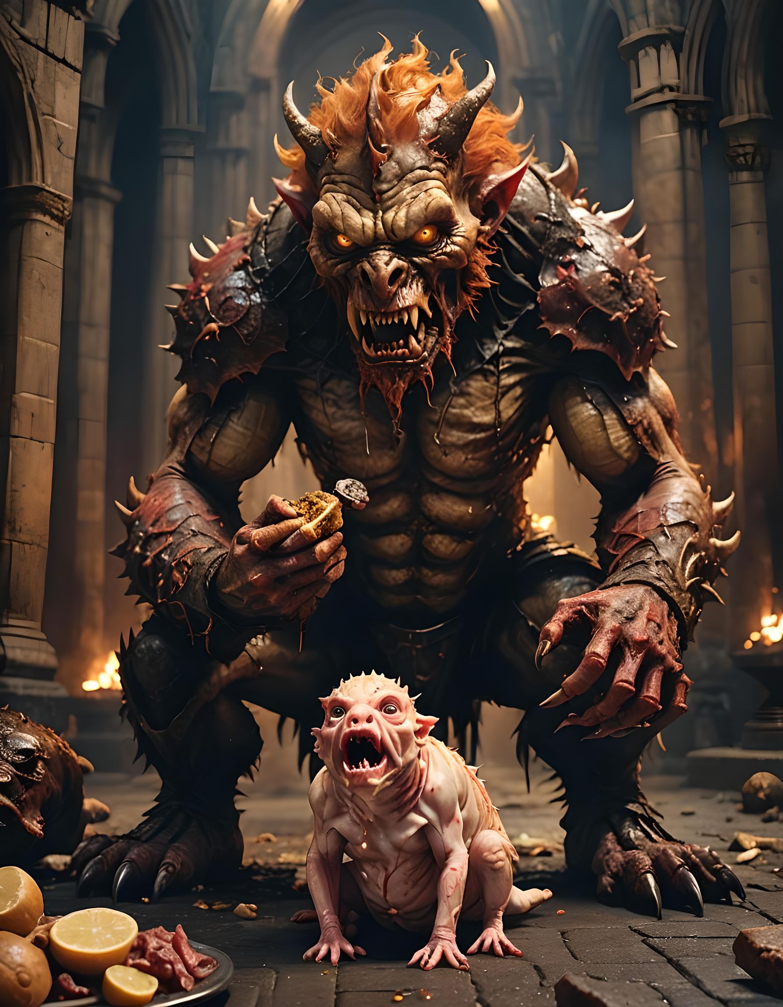 Horrifying Baby Demon in Cathedral: Digital Matte Painting