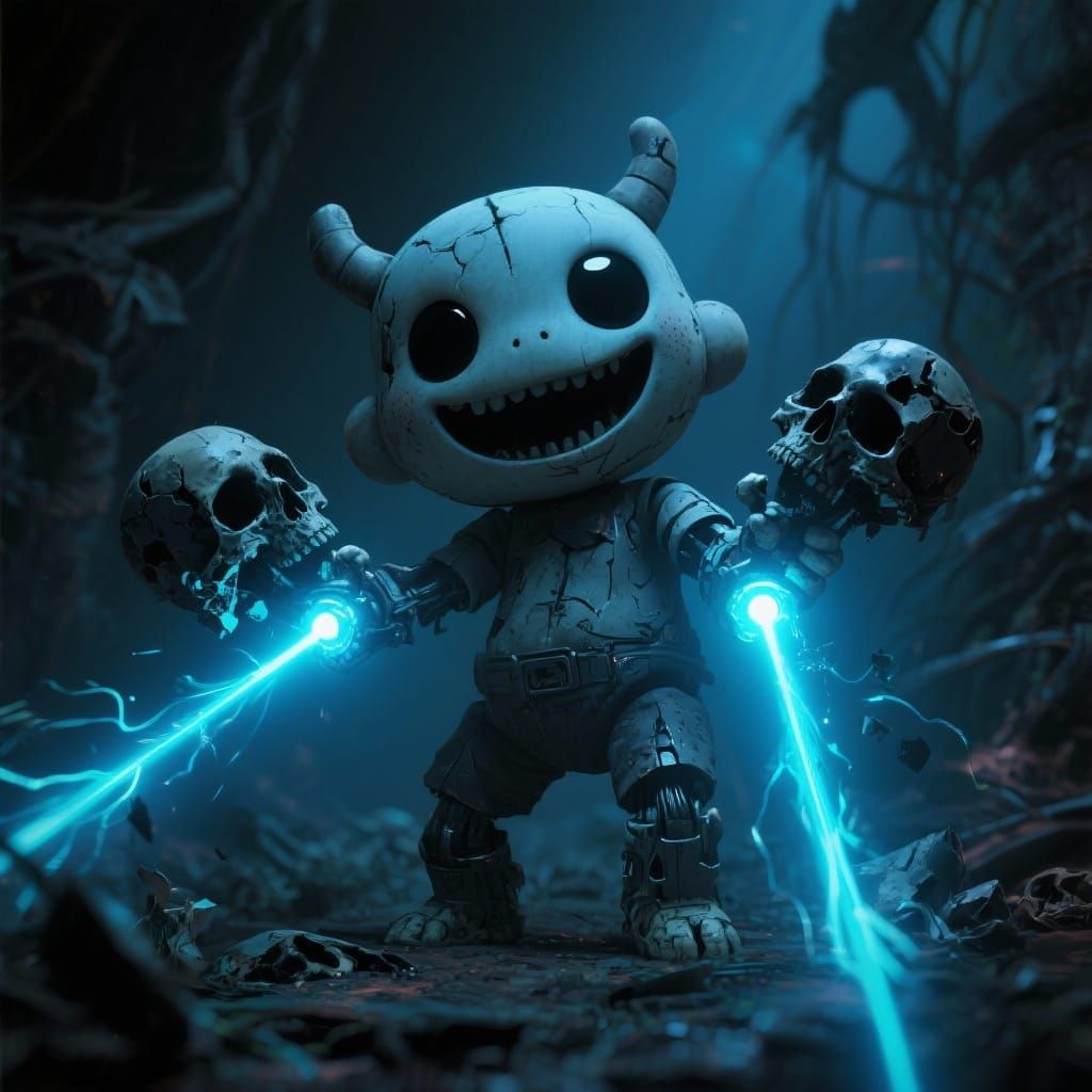 Mischievous Labubu Doll Shoots Cyan Lasers