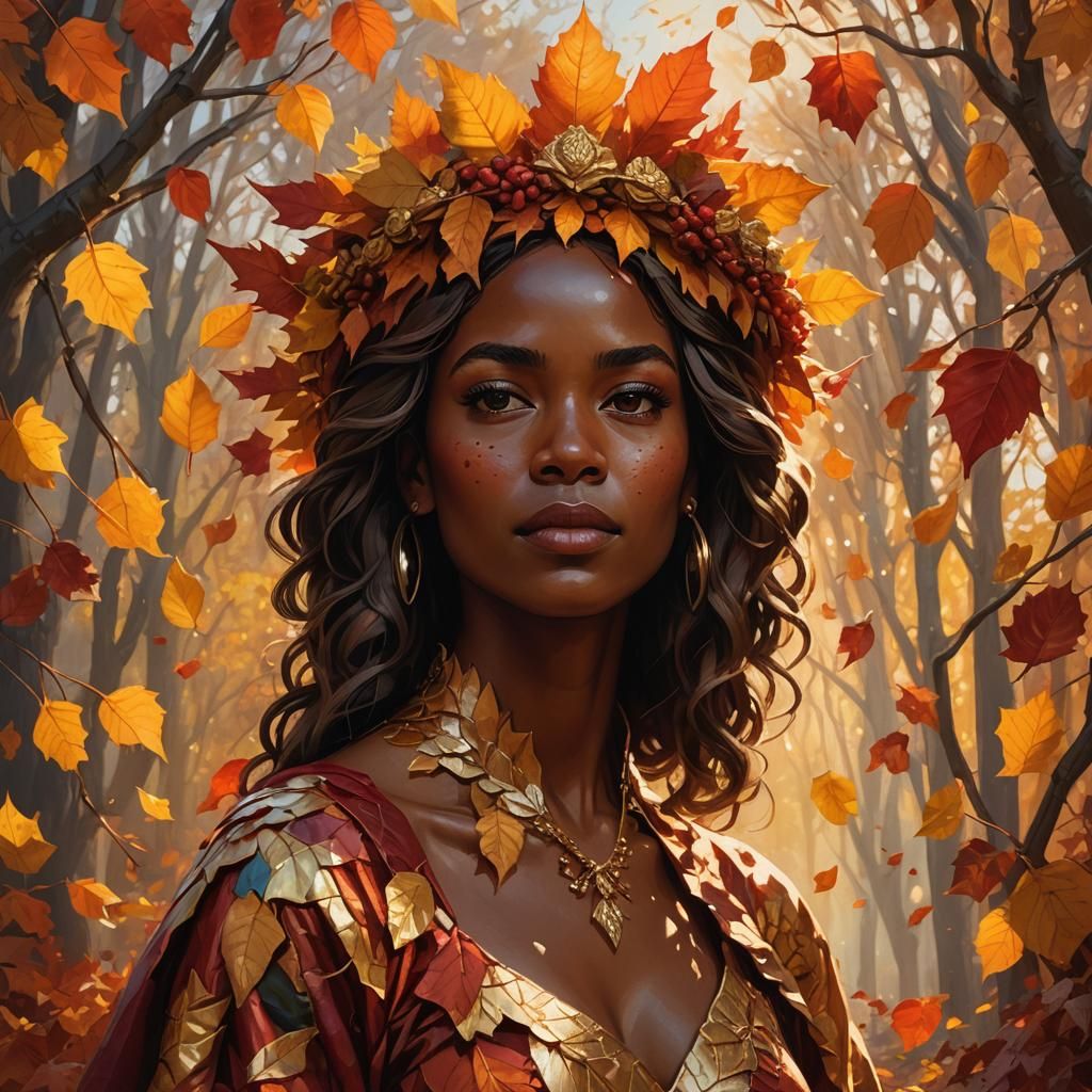 Autumn Leaf Queen Portrait in Golden Light
