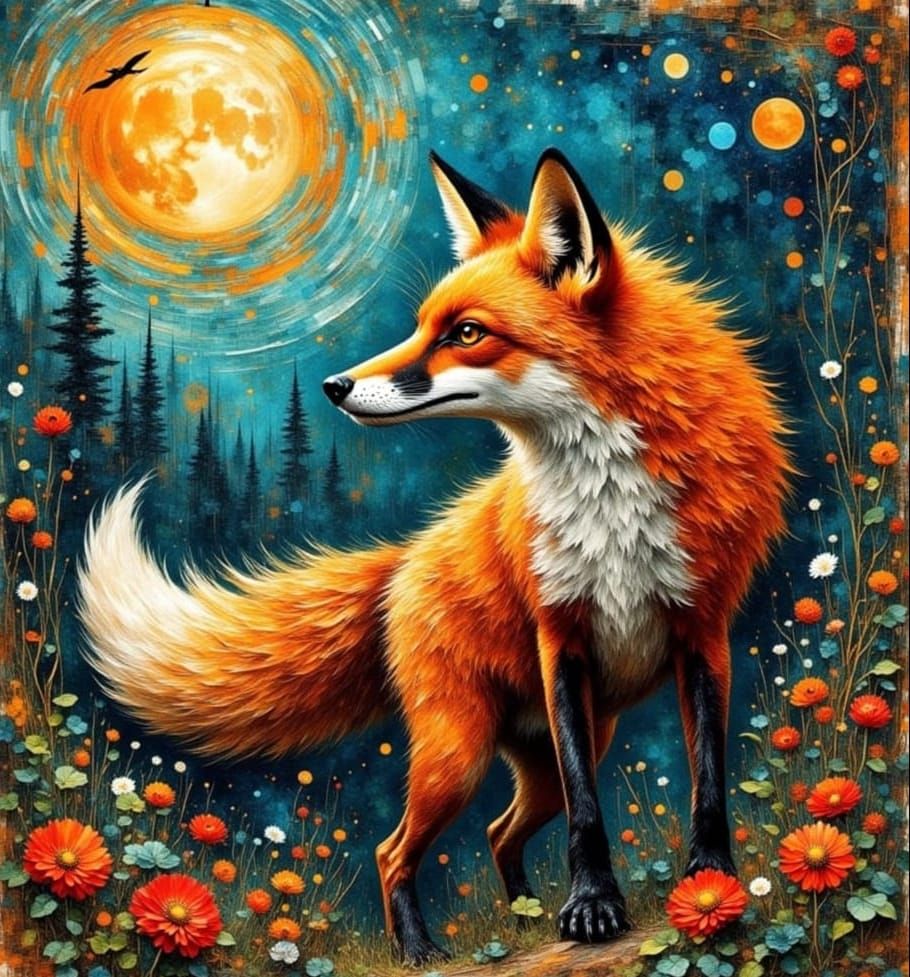 Fox with Painterly and Diamond Texture Effects