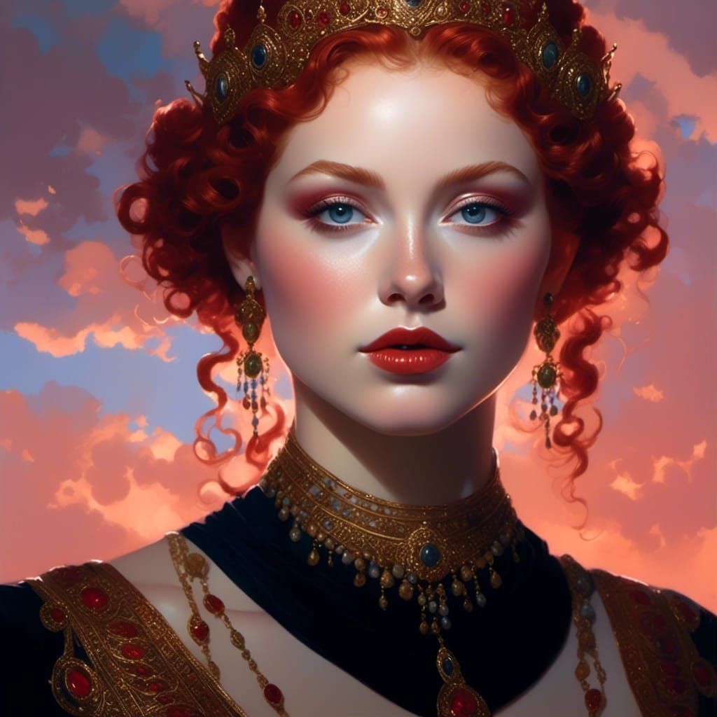 Red-Haired Goddess Portrait in Hyperrealistic Style