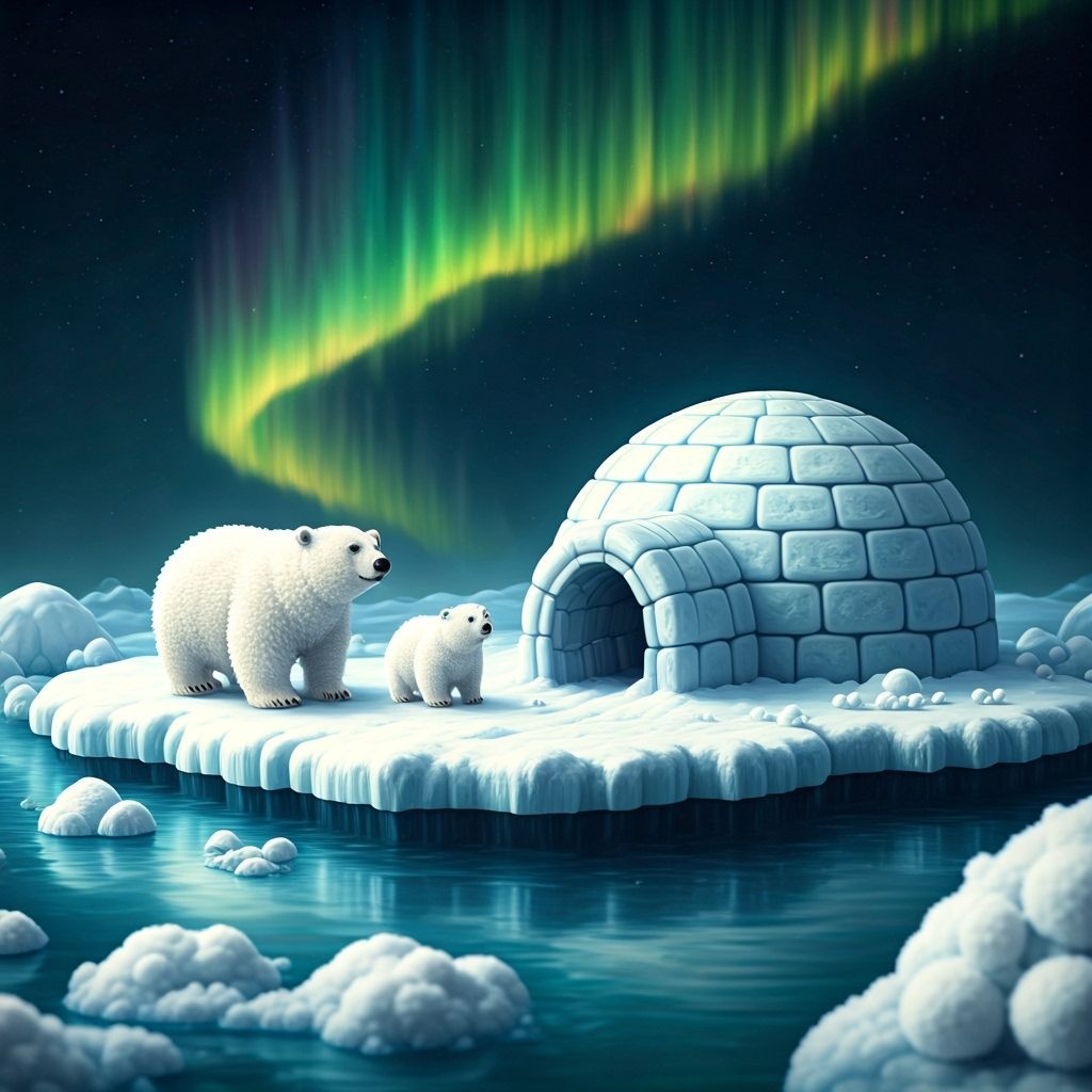 Fluffy Polar Bear Family in Winter Wonderland