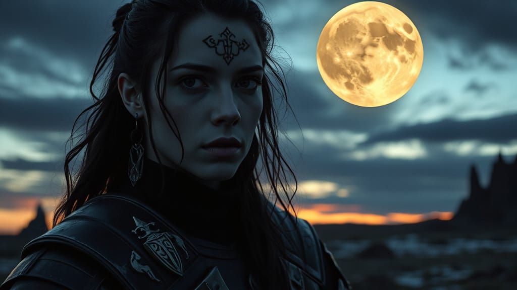 Goth Warrior Woman with Runic Face Etchings