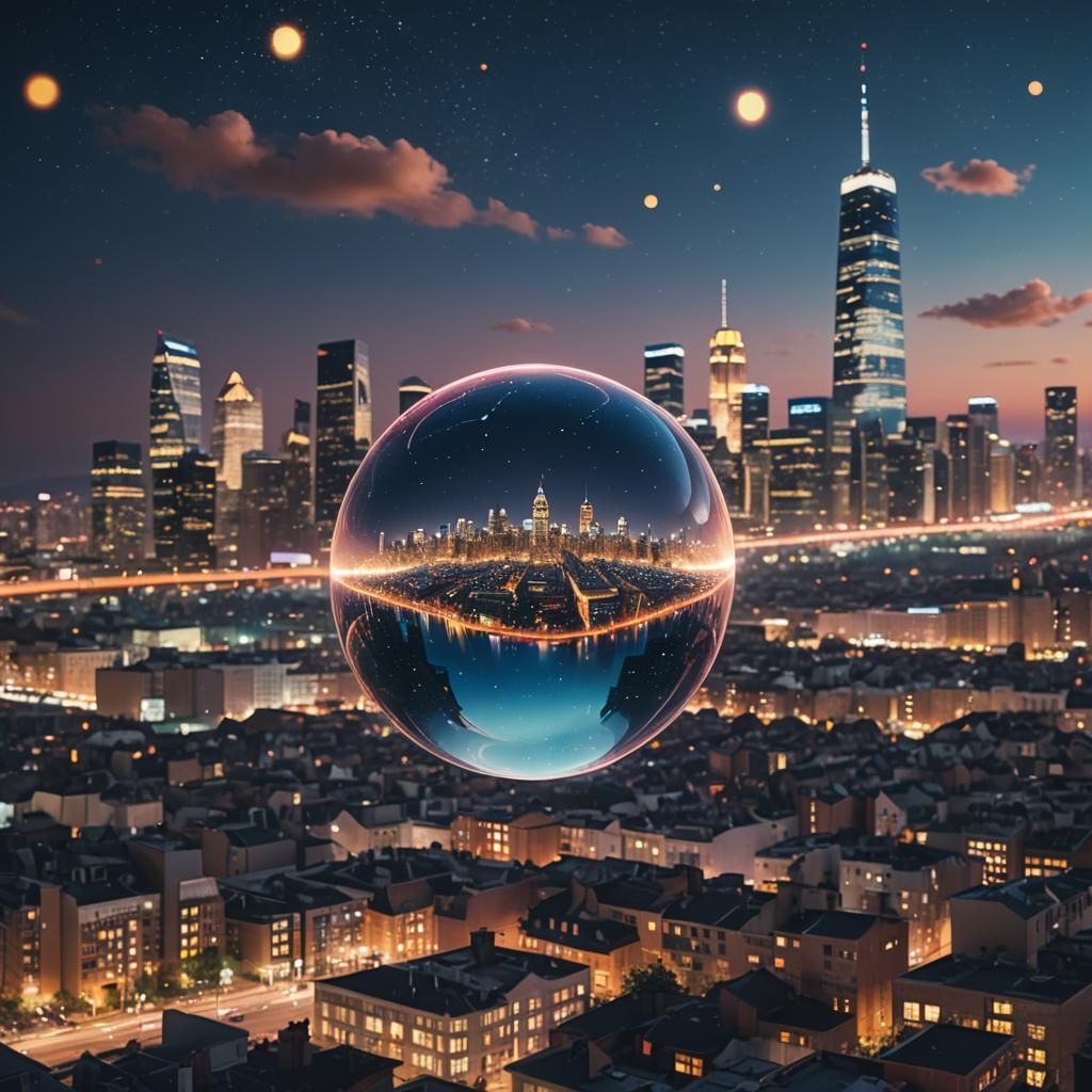 Surreal Infinity Orb Cityscape: Day to Night