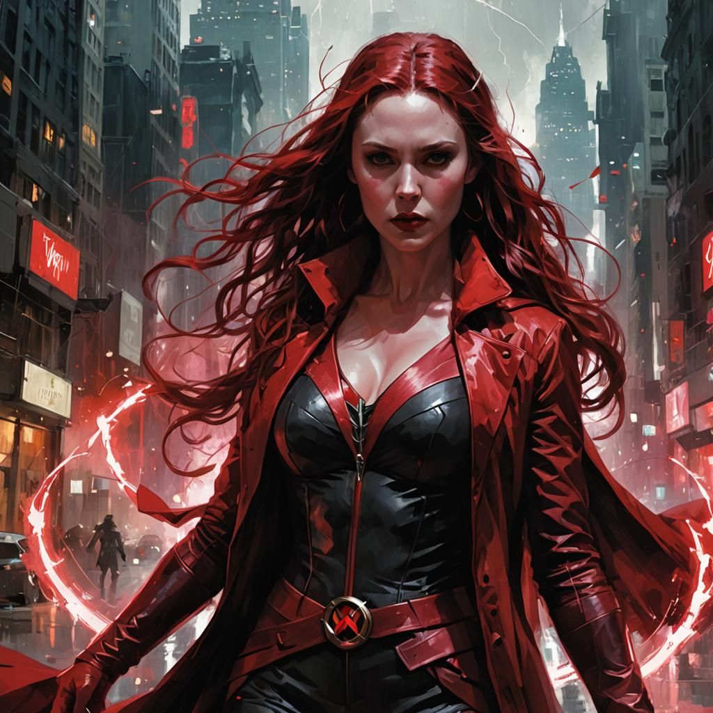 Scarlet Witch Portrait in Urban Impressionism Style