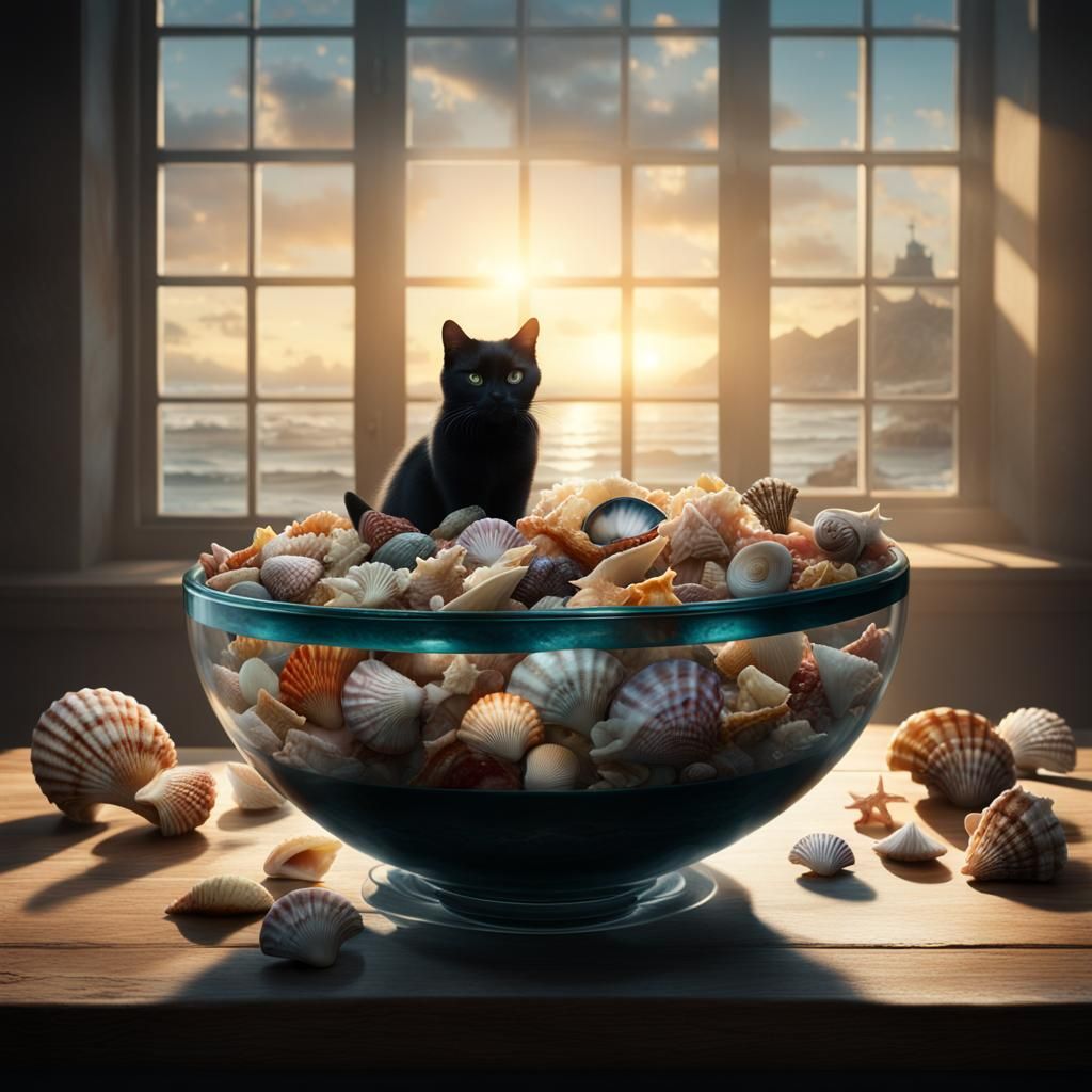 Seashells, Cat, and Sunlight: Dramatic Digital Painting