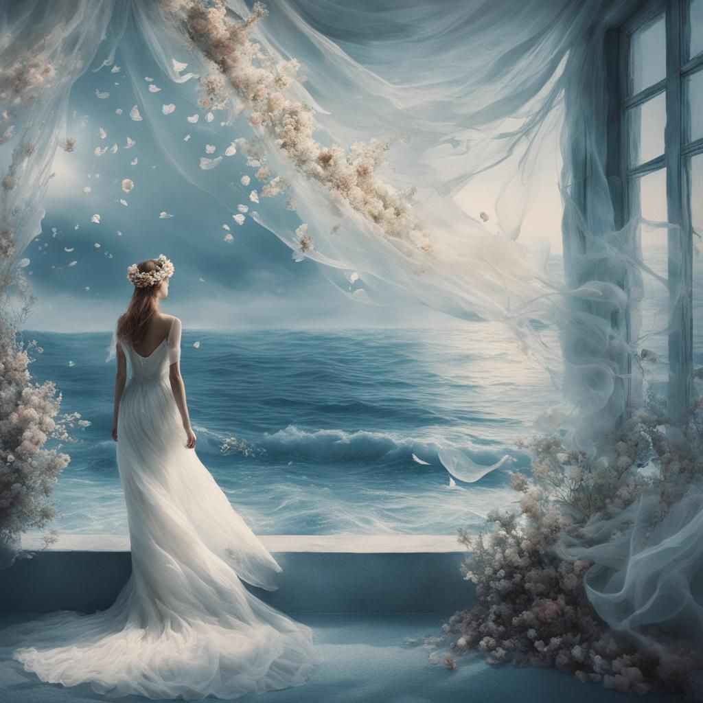 Dreamlike Woman with Floral Crown in Soft Surrealism