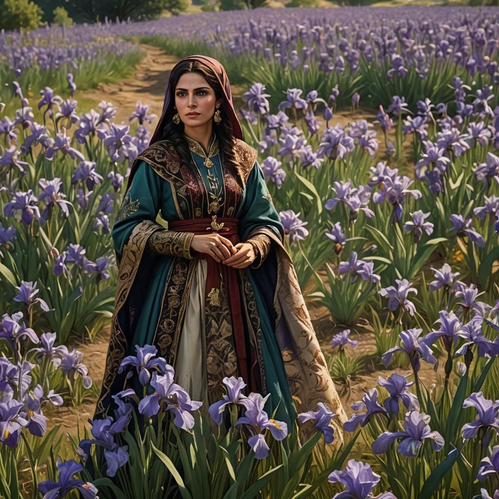 Lebanese Woman in Iris Field: Fantasy Concept Art