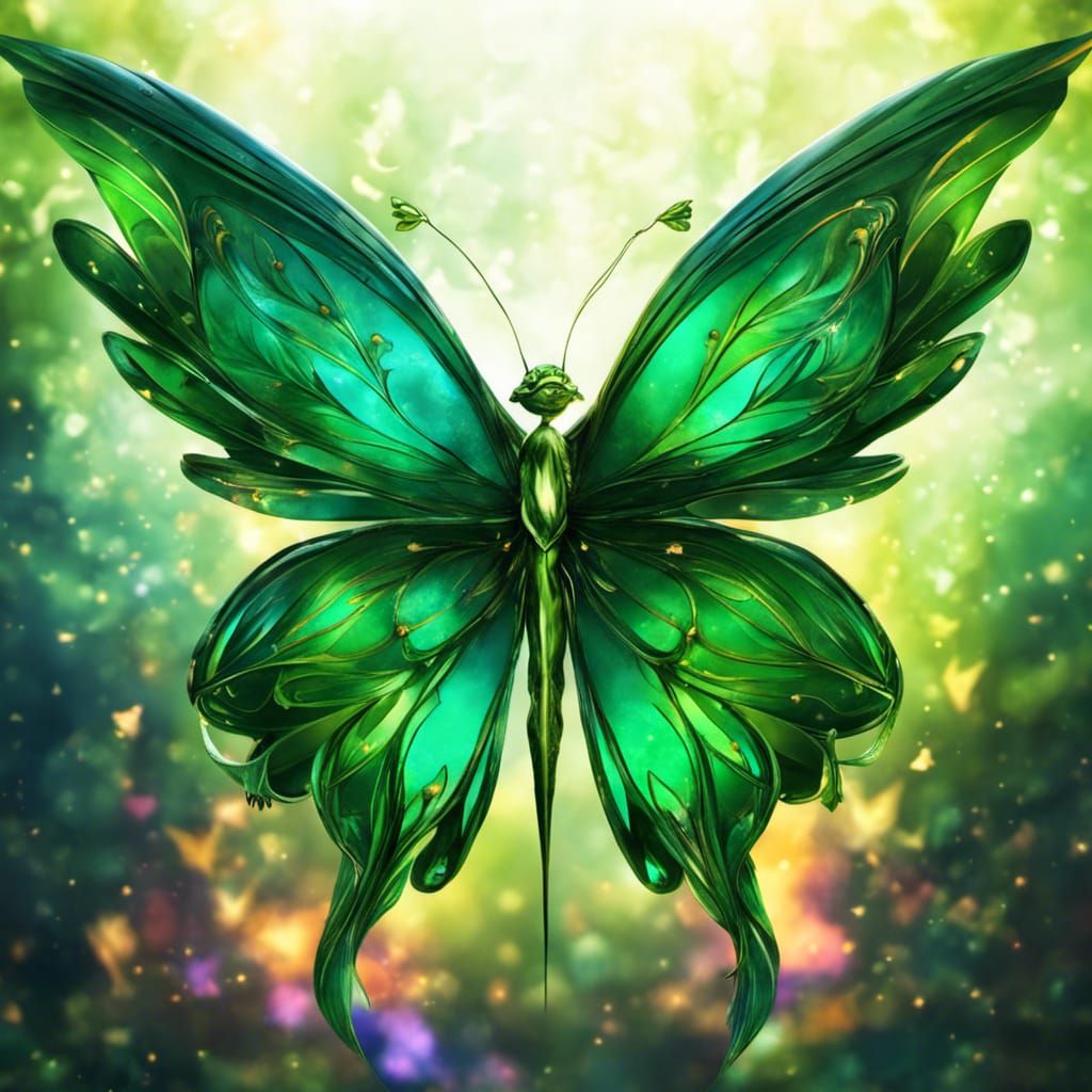 Emerald Glass Winged Fairy Portrait in Digital Art