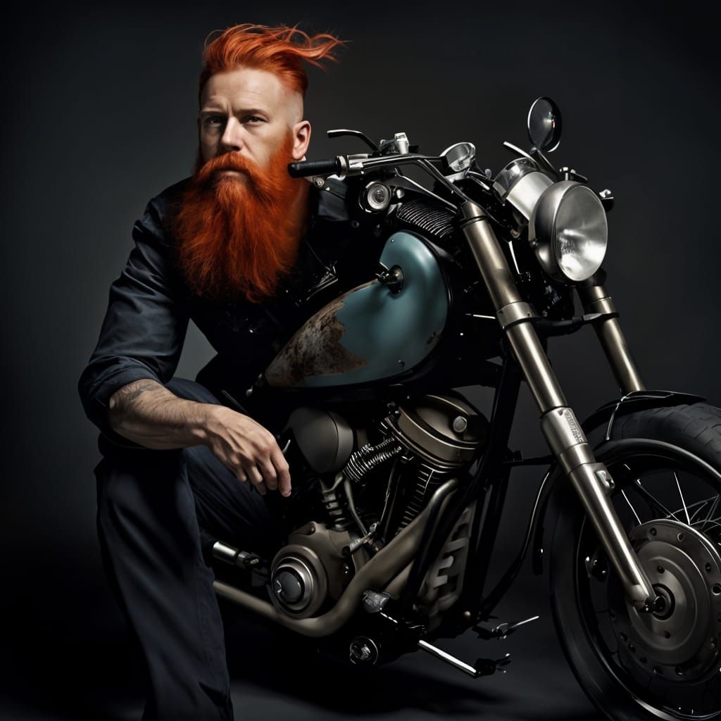 Red-Haired Biker Portrait in Photorealistic Style