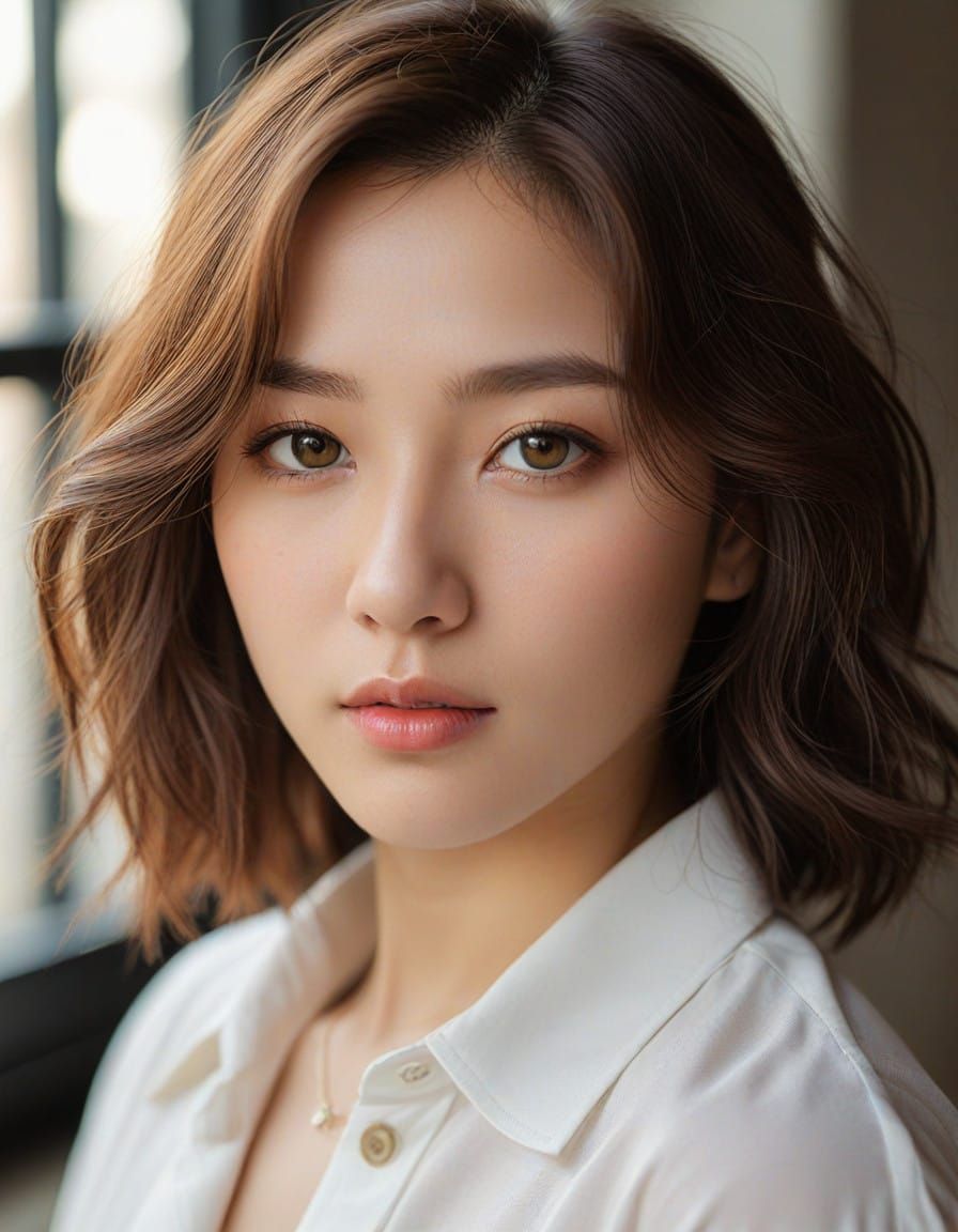 Elegant K-Pop Idol with Amber Eyes