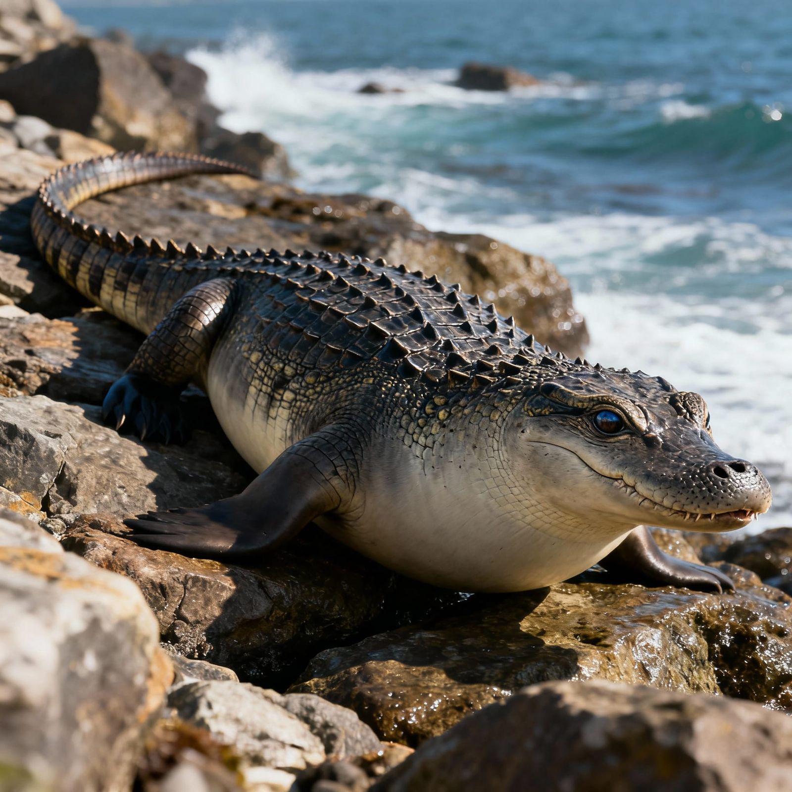 Hybrid Crocodile-Seal Hunts on Rocky Shores