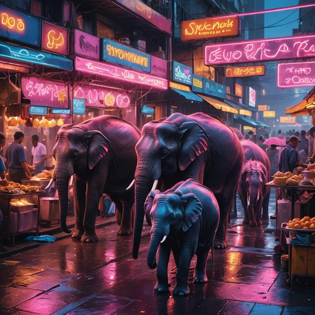 Neon Elephant Cook Serves Street Food in Cyberpunk Style