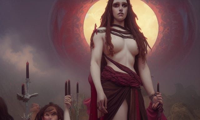 Pagan Sacrifice Under the Moon: Dark Fantasy Art