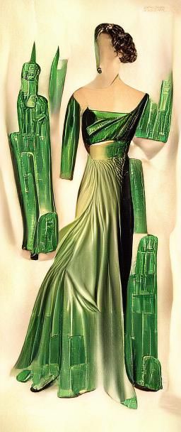 Arsenic Green Art Deco 1940s Gown