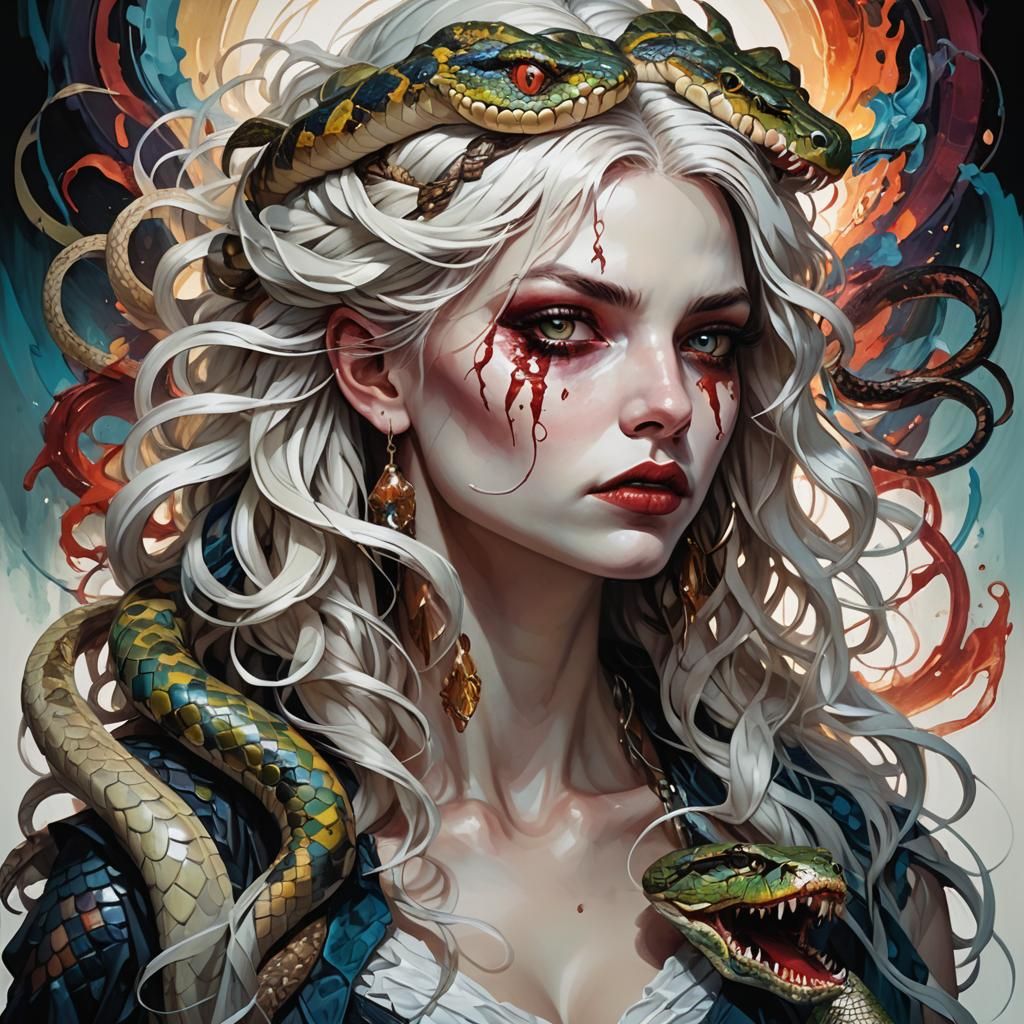 Fantasy Portrait: Woman with Snake Hair in Digital Art