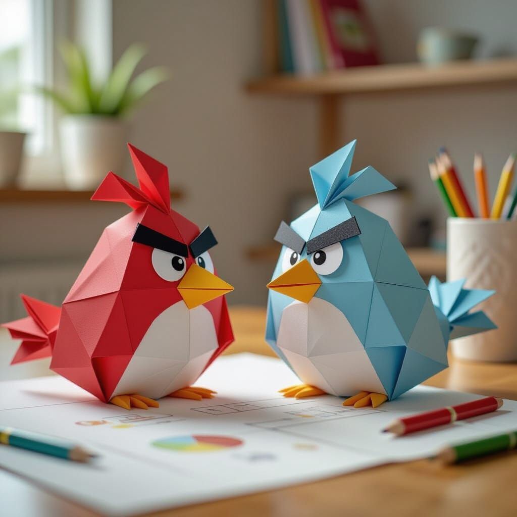 Origami Angry Birds Papercraft in 8K Resolution