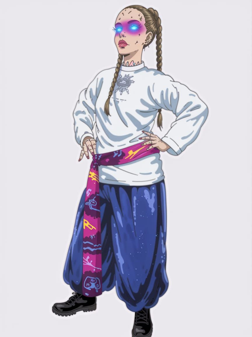 Cyberpunk Goddess in Vibrant Hand-Drawn Style