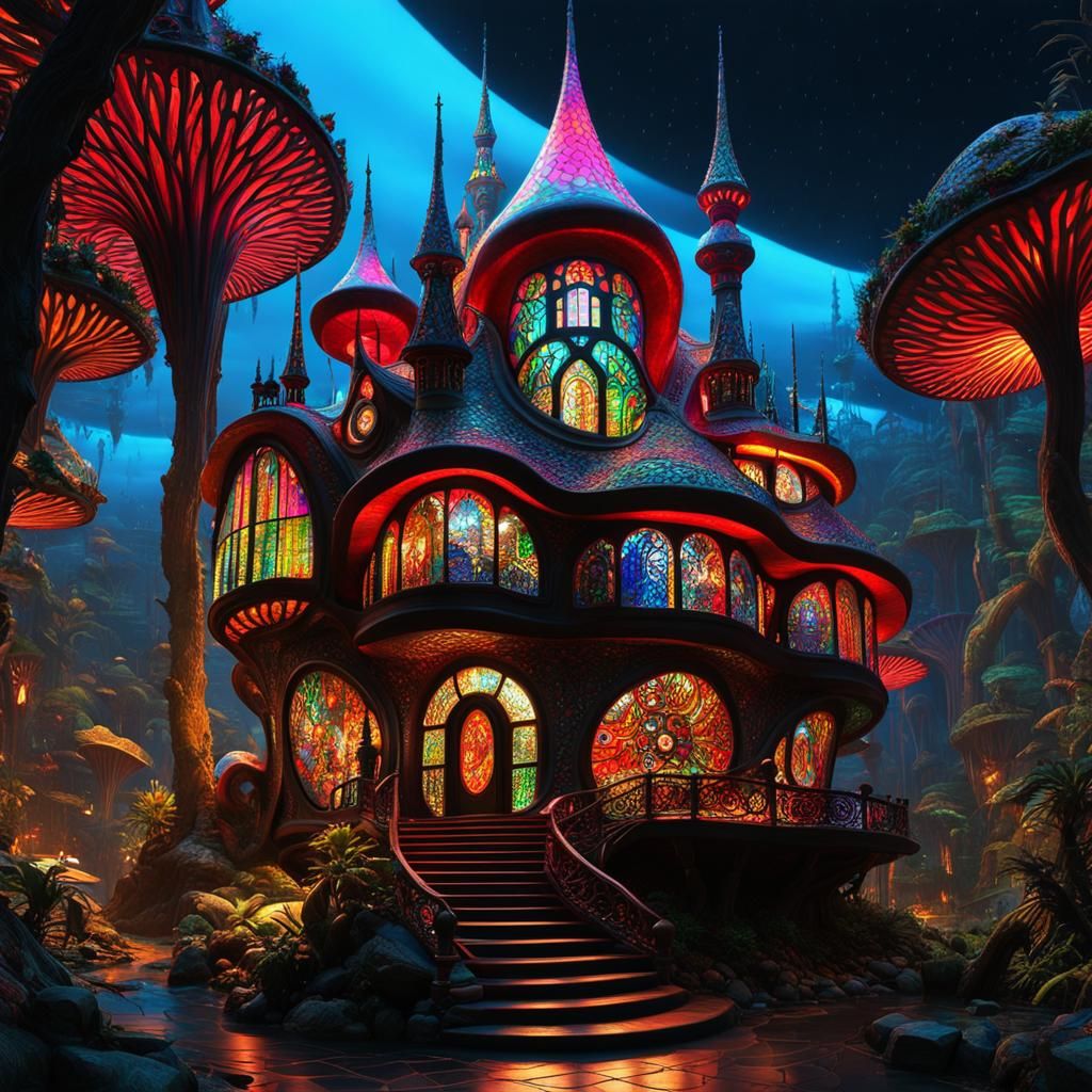 Futuristic Gaudi-Style Shaman House on Alien Swamp