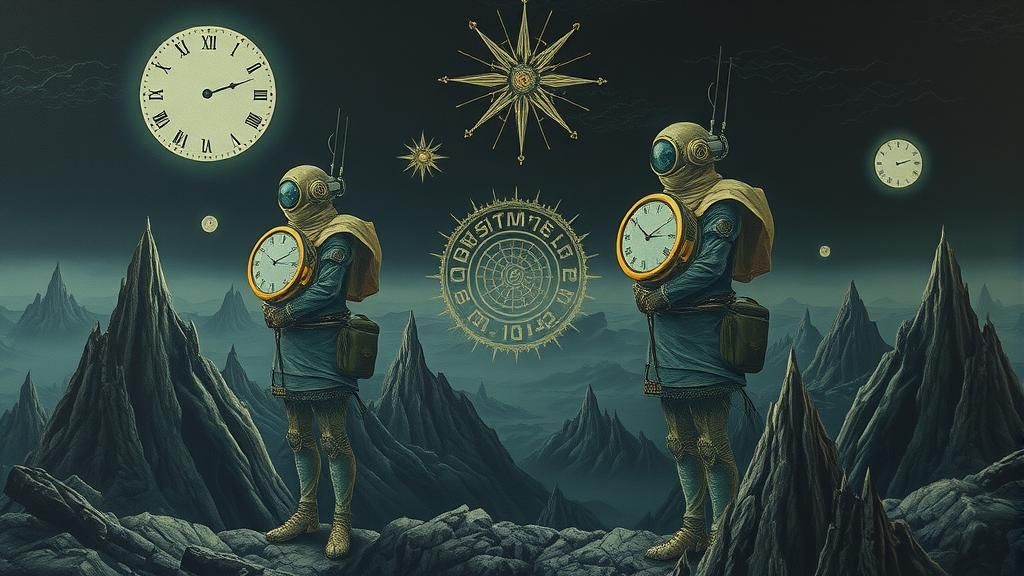 Dystopian Time Travelers in Surrealist Style