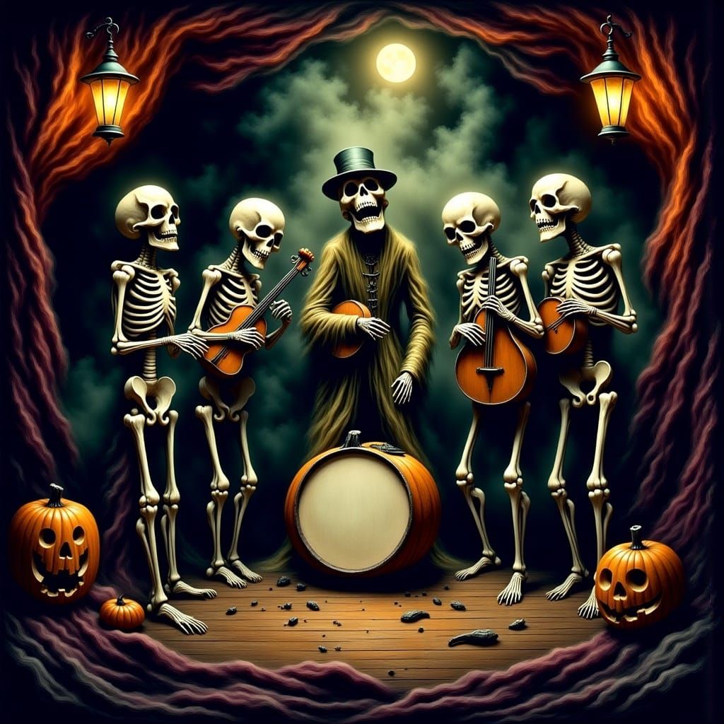 Skeleton Jug Band in Comic Book Art Style